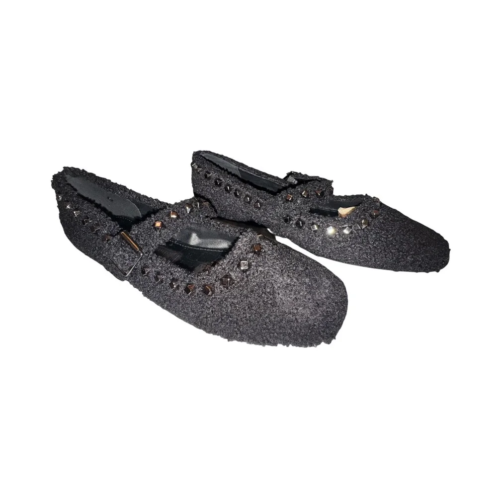 NWT Vintage Havana Impress 3 Mary Jane Women Black Boucle Studded Flats 8.5